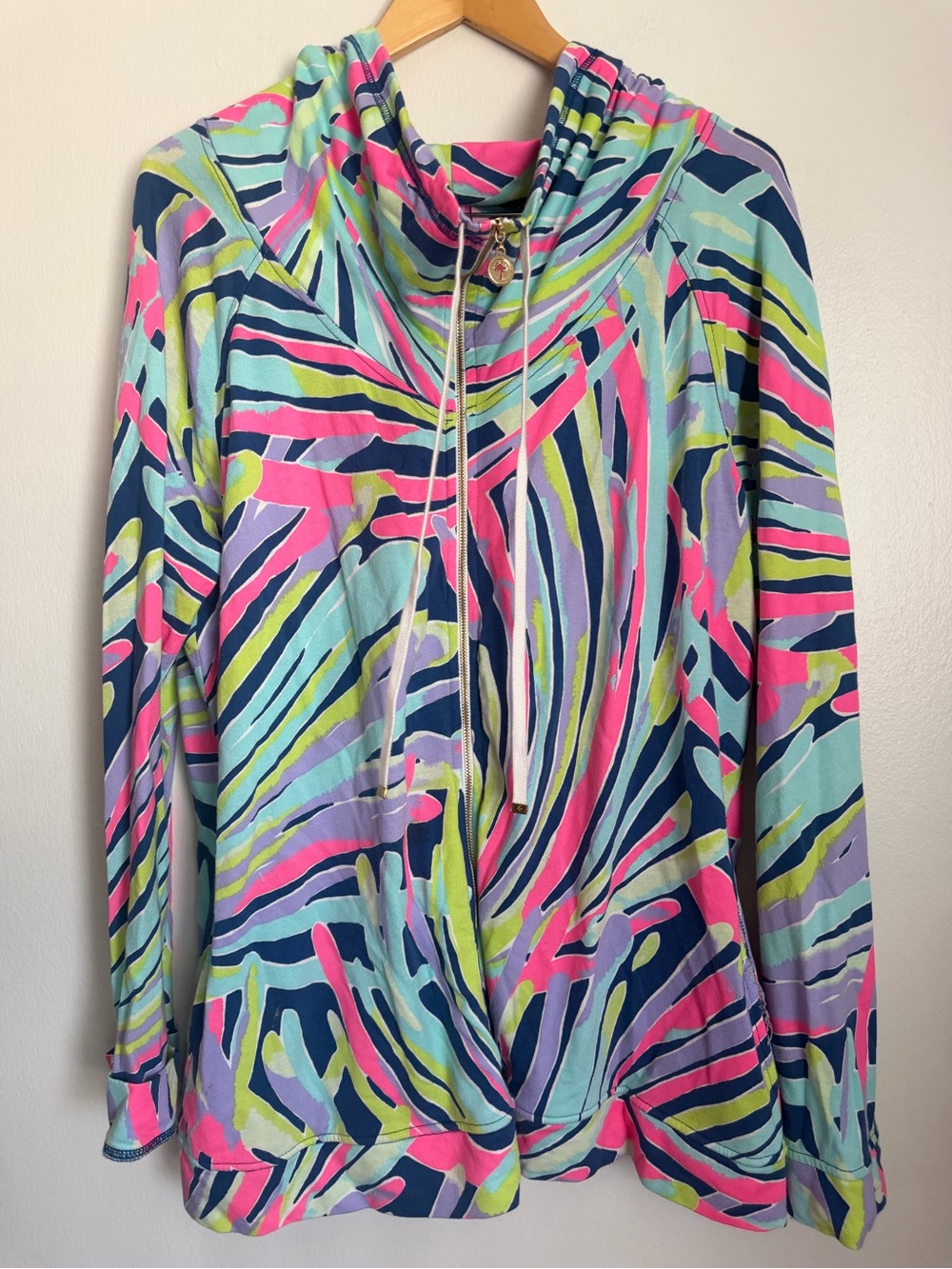 Lilly Pulitzer Colorful Multi Pattern Full Zip Sweater Lightweight Womens XL